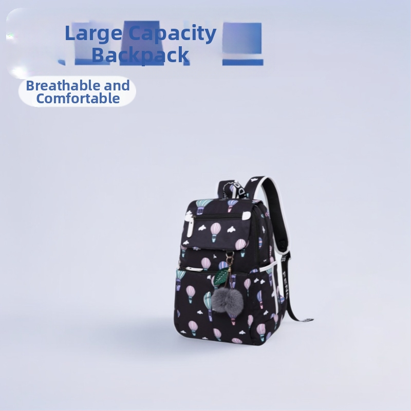 Dievčenská školská taška v kórejskom štýle - ľahká, polyester, textový potlač, kapacita pod 20 L