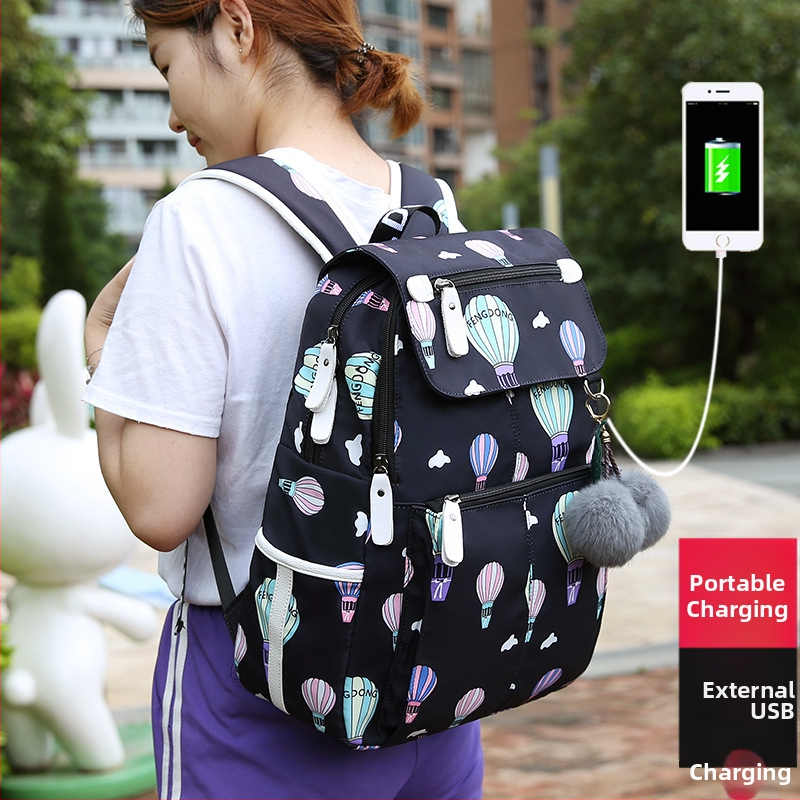 Dievčenská školská taška v kórejskom štýle - ľahká, polyester, textový potlač, kapacita pod 20 L