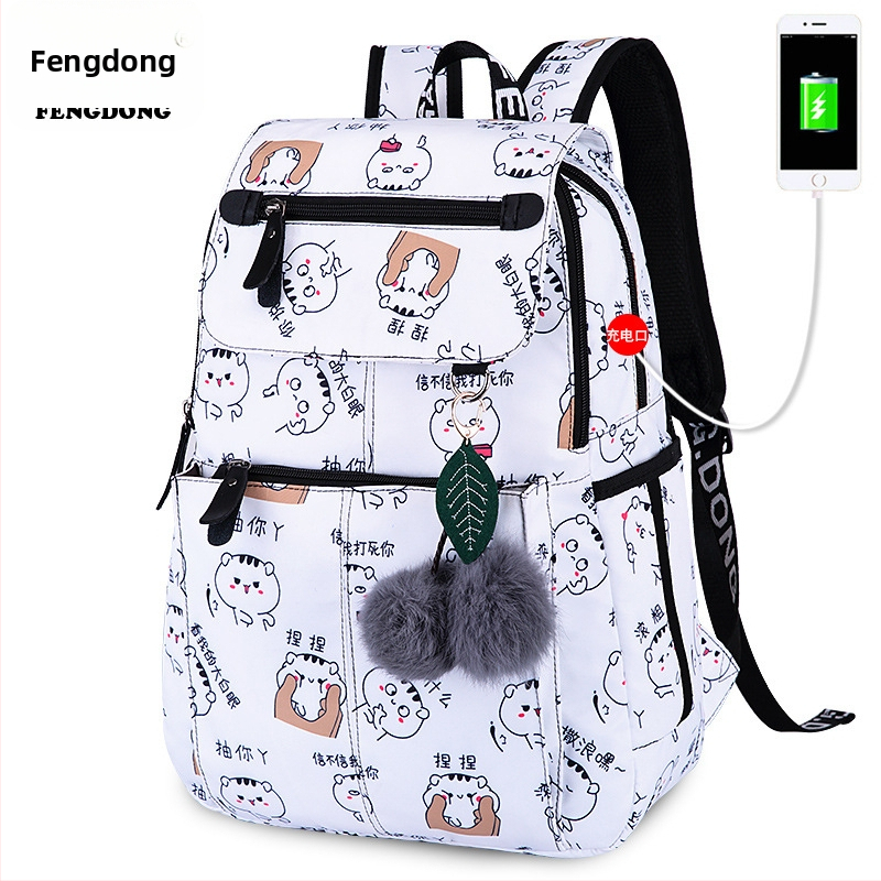 Dievčenská školská taška v kórejskom štýle - ľahká, polyester, textový potlač, kapacita pod 20 L