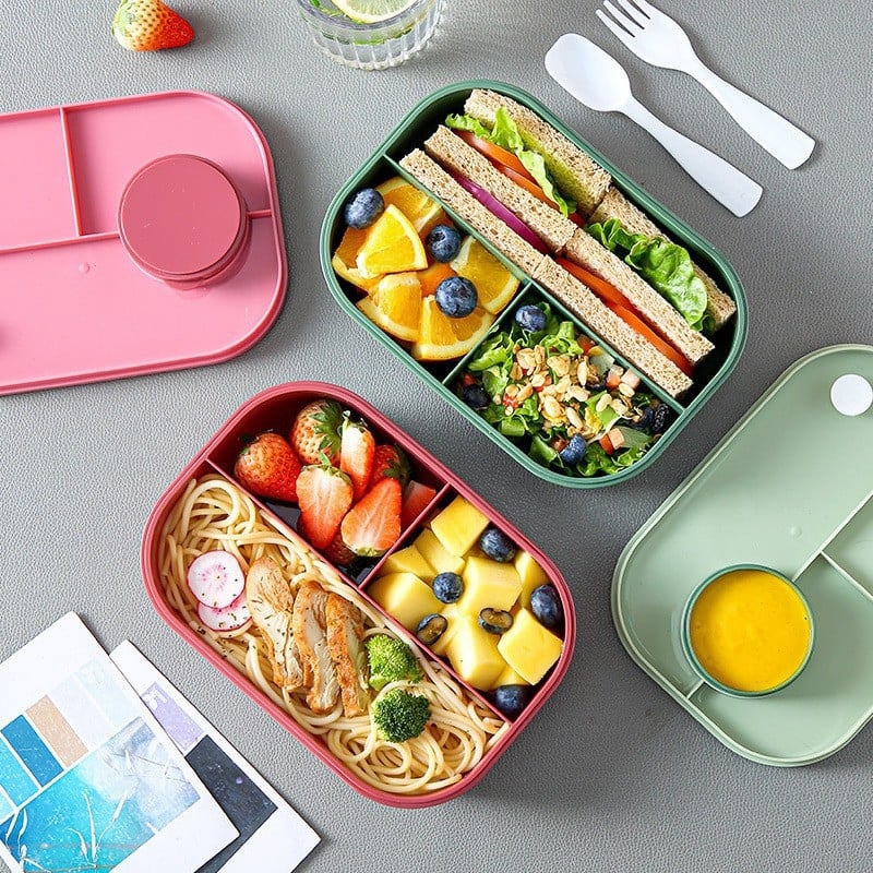 Kutija za obrok, podijeljena, sigurna za mikrovalnu pećnicu, od plastike, prehrambene klase, za ured i dom.