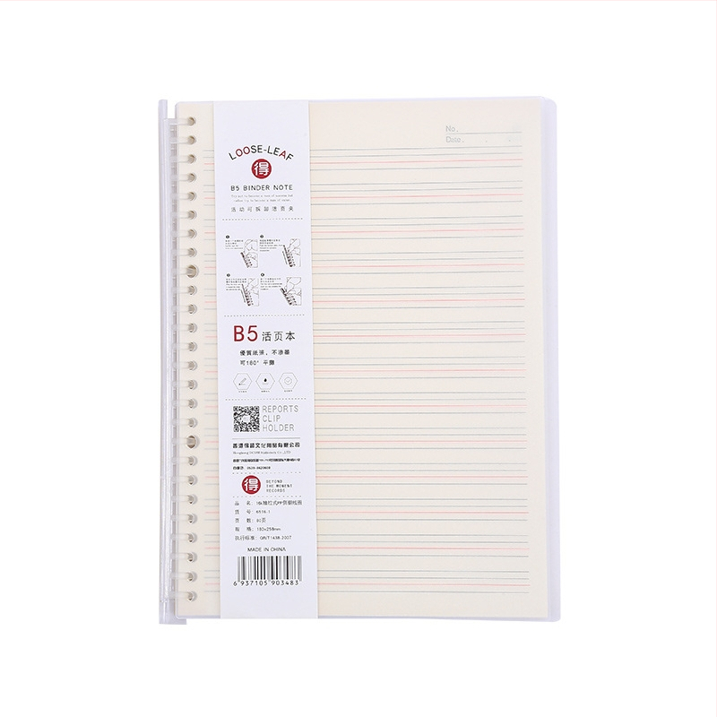 Poznámkový blok s odnímateľnými vnútornými stranami, s mriežkou, 80 listov, kruhové otvory, vnútorné listy z drevenej celulózy a polypropylénu