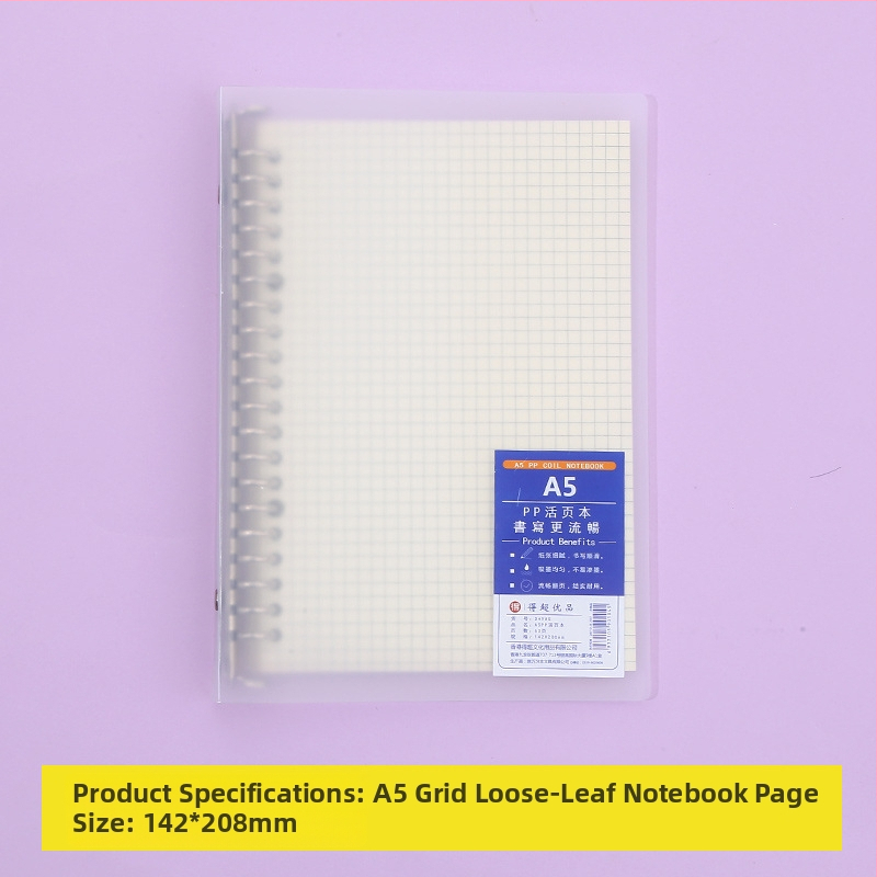 Poznámkový blok s odnímateľnými vnútornými stranami, s mriežkou, 80 listov, kruhové otvory, vnútorné listy z drevenej celulózy a polypropylénu