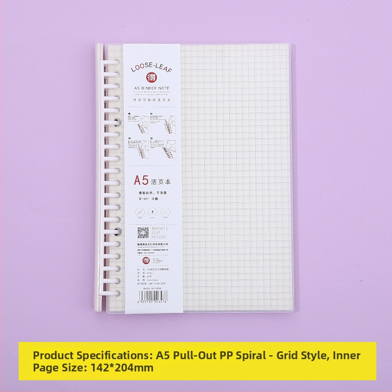 Poznámkový blok s odnímateľnými vnútornými stranami, s mriežkou, 80 listov, kruhové otvory, vnútorné listy z drevenej celulózy a polypropylénu