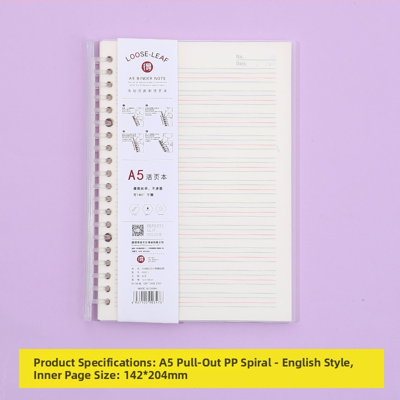 Poznámkový blok s odnímateľnými vnútornými stranami, s mriežkou, 80 listov, kruhové otvory, vnútorné listy z drevenej celulózy a polypropylénu