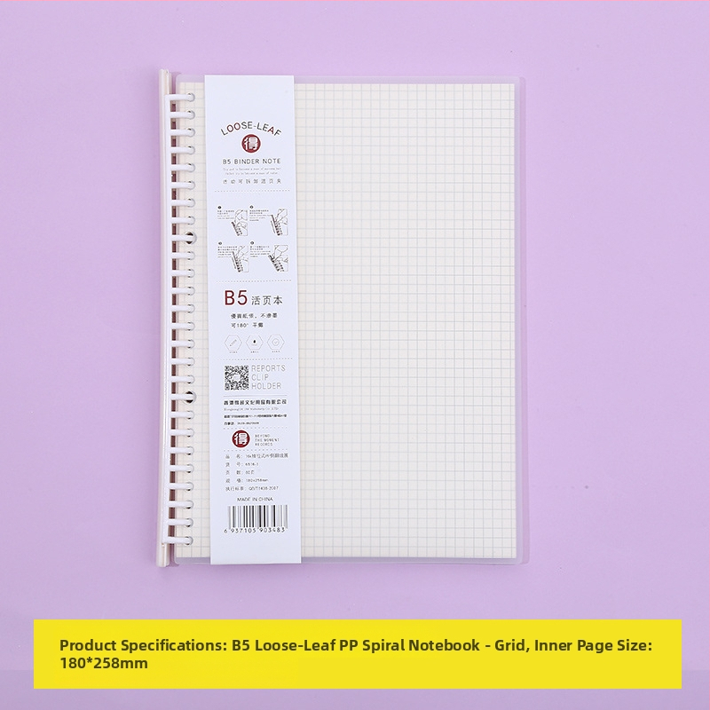 Poznámkový blok s odnímateľnými vnútornými stranami, s mriežkou, 80 listov, kruhové otvory, vnútorné listy z drevenej celulózy a polypropylénu