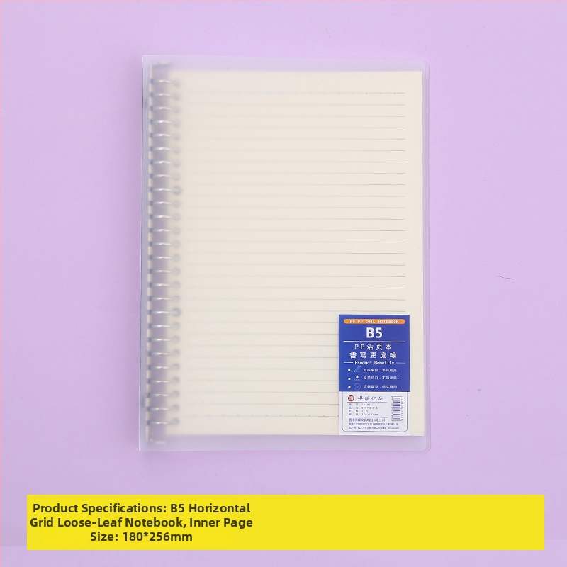 Poznámkový blok s odnímateľnými vnútornými stranami, s mriežkou, 80 listov, kruhové otvory, vnútorné listy z drevenej celulózy a polypropylénu