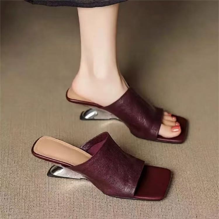 Ženske ljetne PU sandale, kvadratnog vrha, 3–5 cm peta, gumeni potplat, gradski stil