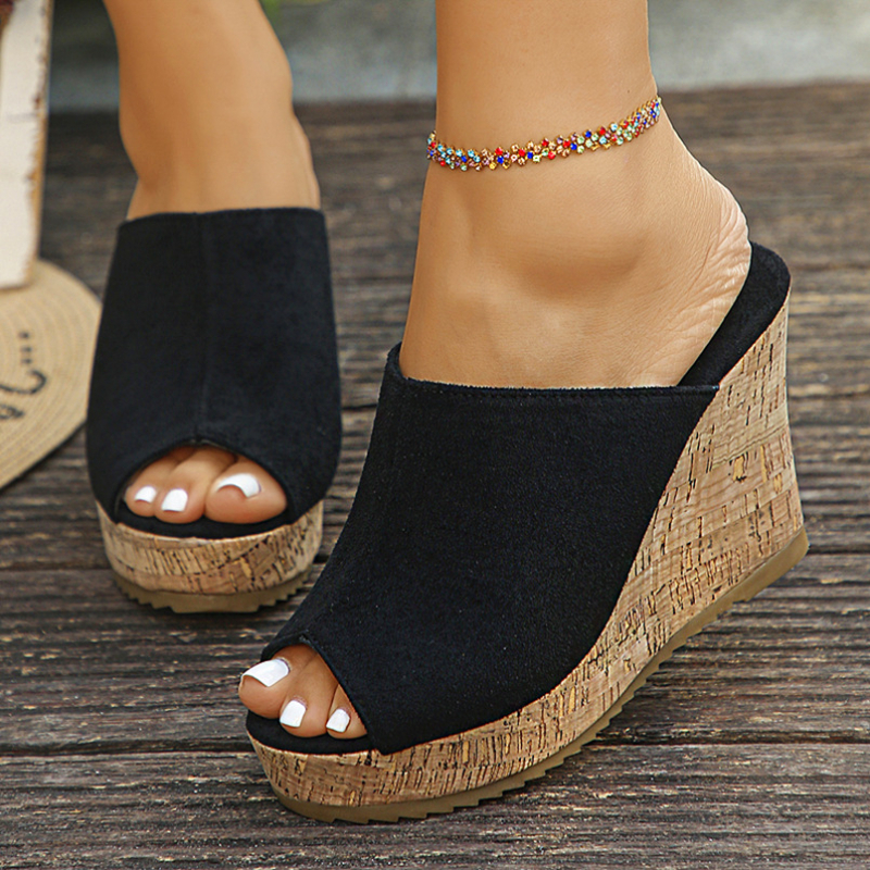Ženske sandale s platformom i klinom, peep-toe, PU unutrašnjost, TPR đon, visina 6-8 cm