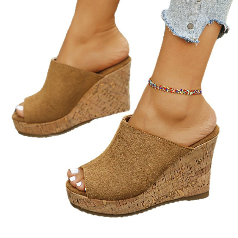 Ženske sandale s platformom i klinom, peep-toe, PU unutrašnjost, TPR đon, visina 6-8 cm