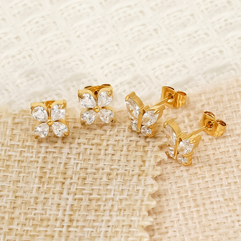 Naušnice od titanske čeli sa cirkonijom, oblik životinja/zodijak, ušne igle od 18K zlata