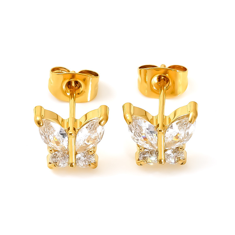 Naušnice od titanske čeli sa cirkonijom, oblik životinja/zodijak, ušne igle od 18K zlata