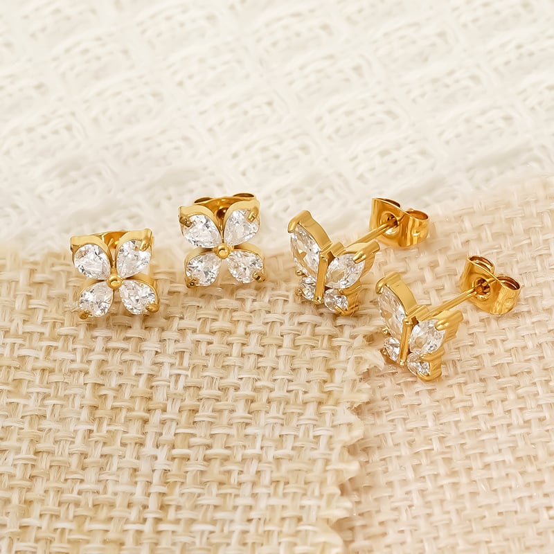 Naušnice od titanske čeli sa cirkonijom, oblik životinja/zodijak, ušne igle od 18K zlata