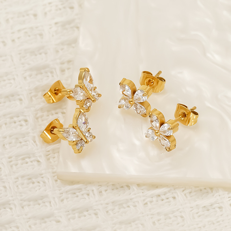 Naušnice od titanske čeli sa cirkonijom, oblik životinja/zodijak, ušne igle od 18K zlata