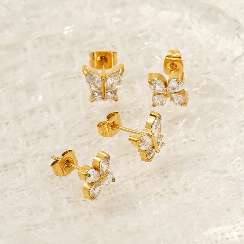 Naušnice od titanske čeli sa cirkonijom, oblik životinja/zodijak, ušne igle od 18K zlata