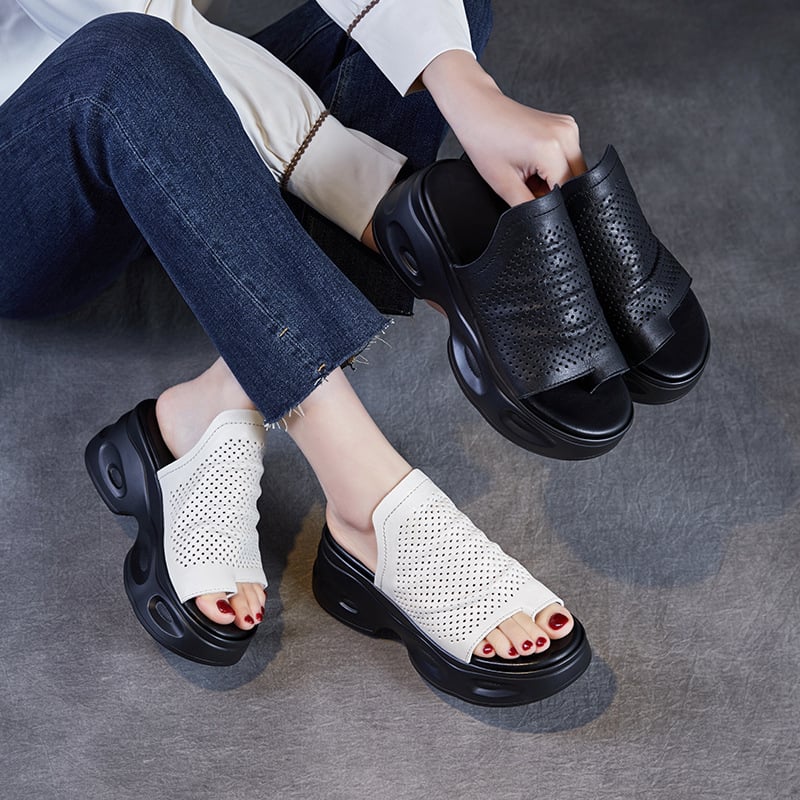 Split toe bőrszandál vastag platformmal – első osztályú marha bőr felsőrész, PU gumí talp, kényelmes stílus