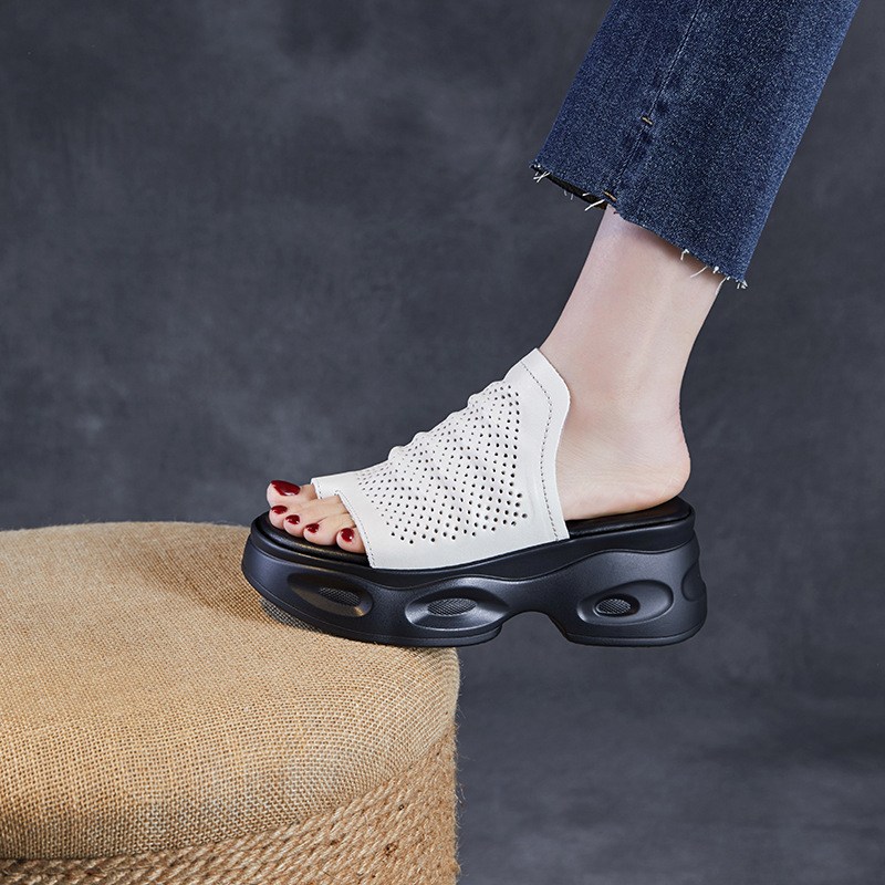 Split toe bőrszandál vastag platformmal – első osztályú marha bőr felsőrész, PU gumí talp, kényelmes stílus