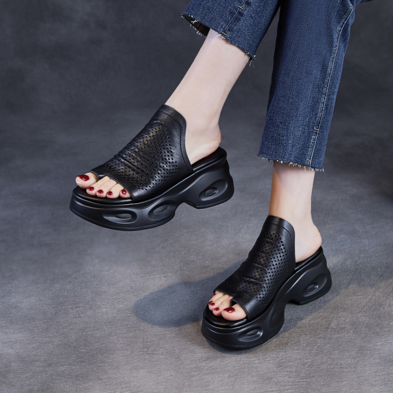 Split toe bőrszandál vastag platformmal – első osztályú marha bőr felsőrész, PU gumí talp, kényelmes stílus