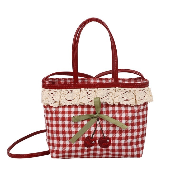 Unisex torba preko ramena s mašnicom, korejskog stila retro, PU materijal; karirani uzorak; zakrivljena naramenica; podstava poliester; stane za 8-inčni uređaj; kapacitet ispod 20L