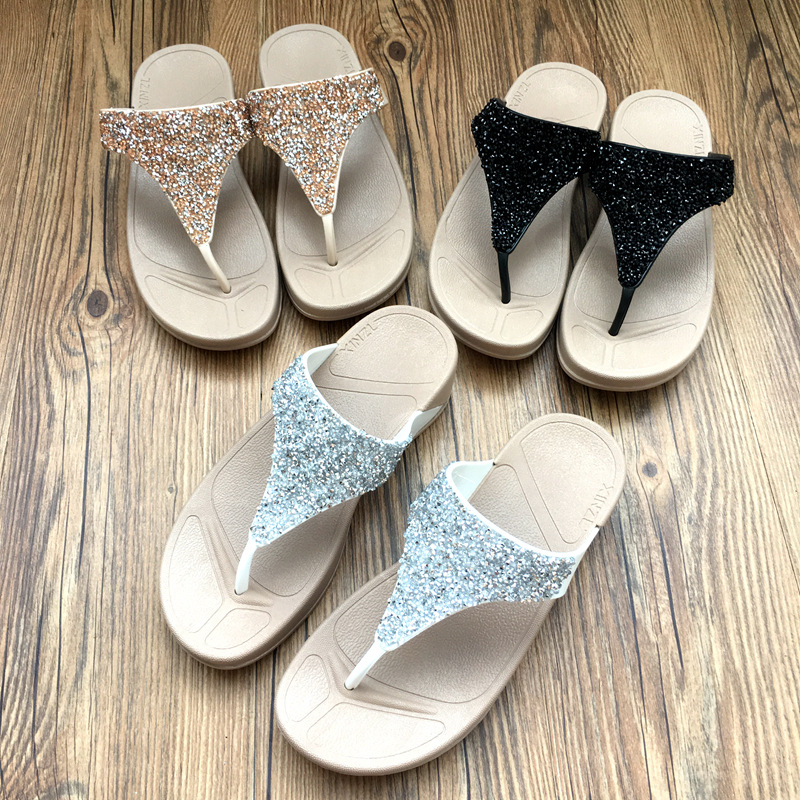 Női gyémánt mintás platform flip-flop, 3–5 cm talpamagasság, gumírozott talp, anti-slip, műanyag felsőrész