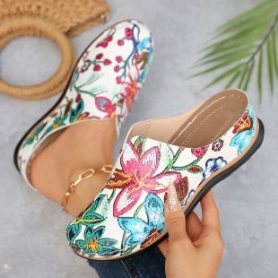 Női virágos slip-on papucs, plüss felső, gumi talp, könnyű