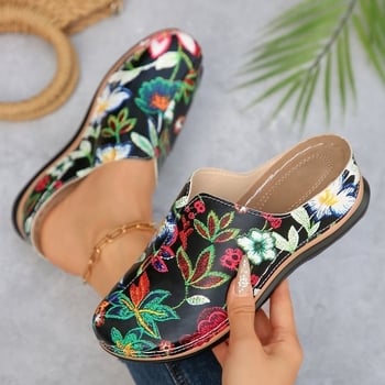 Női virágos slip-on papucs, plüss felső, gumi talp, könnyű