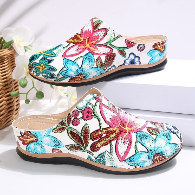 Női virágos slip-on papucs, plüss felső, gumi talp, könnyű