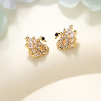 Hattyú alakú fülbevalók, 925-ös ezüst tüske, aranyozott réz, Weidni, friss és édes stílus