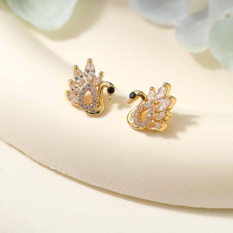 Hattyú alakú fülbevalók, 925-ös ezüst tüske, aranyozott réz, Weidni, friss és édes stílus