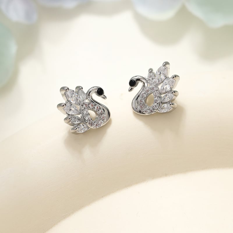 Hattyú alakú fülbevalók, 925-ös ezüst tüske, aranyozott réz, Weidni, friss és édes stílus