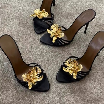 Stiletto sandale s oštrim nosom i detaljem cvijeta, gornja PU, unutarnja PU, EVA potplat