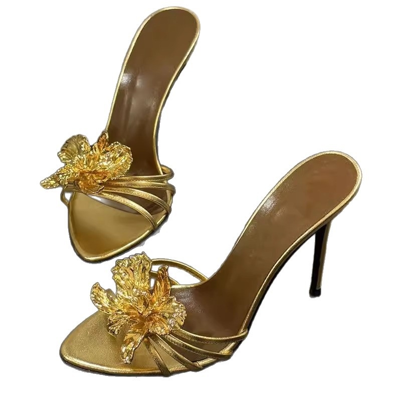 Stiletto sandale s oštrim nosom i detaljem cvijeta, gornja PU, unutarnja PU, EVA potplat
