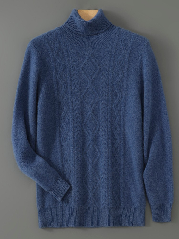 Muški džemper jacquard, slobodan kroj, visoki ovratnik, debela vuna, 100% vuna, za zimu