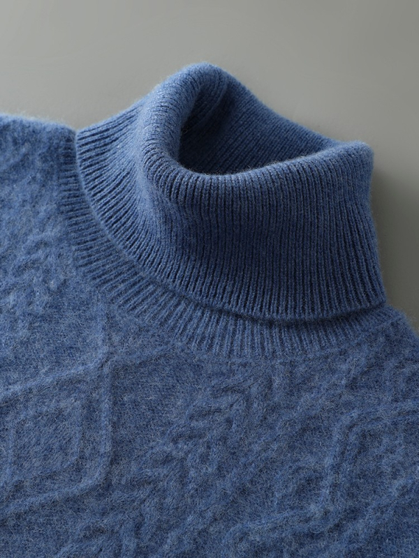 Muški džemper jacquard, slobodan kroj, visoki ovratnik, debela vuna, 100% vuna, za zimu
