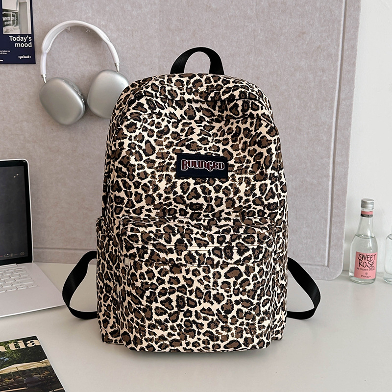 Školski ruksak s leopard uzorkom za djevojčice, lagan, velik kapacitet, za učenice 4.–6. razreda i srednjoškolke (Nylon; zatvarač; laminirani džep sa zatvaračem; vodootporan; otporan na habanje)