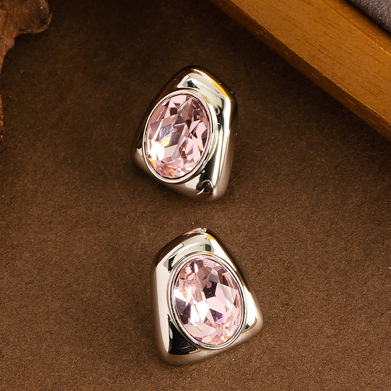 Geometrijski naušnici sa cirkonima, bakar pozlaćeni, za žene — Purple Jewelry