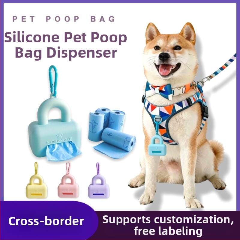 Dispenzér na vrecká na výkaly domácich zvierat, silikónový, prenosný, vhodný pre vrecká na psie a mačacie výkaly, balenie 100 kusov