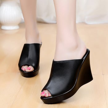 Дамски кожени клиновидни сандали с платформа, върхът от първокачествена телешка кожа, PU подметка, вътрешност от имитационна кожа, ретро стил