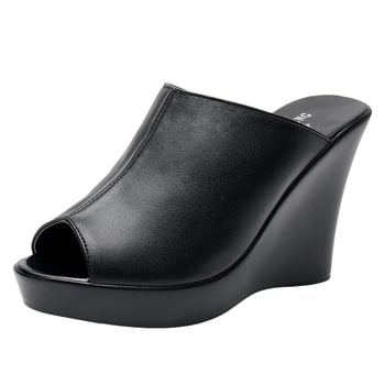 Дамски кожени клиновидни сандали с платформа, върхът от първокачествена телешка кожа, PU подметка, вътрешност от имитационна кожа, ретро стил