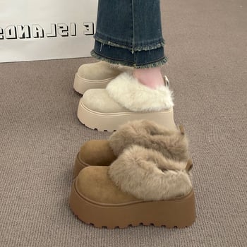 Ženske papuče s debelim potplatom, Birkenstock-stil, s plišastom podstavom — gornji dio od ultrafibera, gumena podloga, zimska toplina