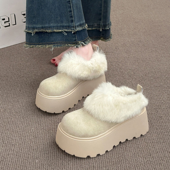 Ženske papuče s debelim potplatom, Birkenstock-stil, s plišastom podstavom — gornji dio od ultrafibera, gumena podloga, zimska toplina