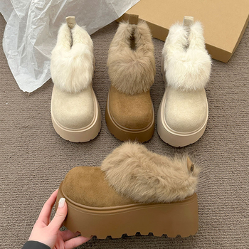 Ženske papuče s debelim potplatom, Birkenstock-stil, s plišastom podstavom — gornji dio od ultrafibera, gumena podloga, zimska toplina