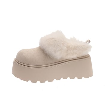 Ženske papuče s debelim potplatom, Birkenstock-stil, s plišastom podstavom — gornji dio od ultrafibera, gumena podloga, zimska toplina