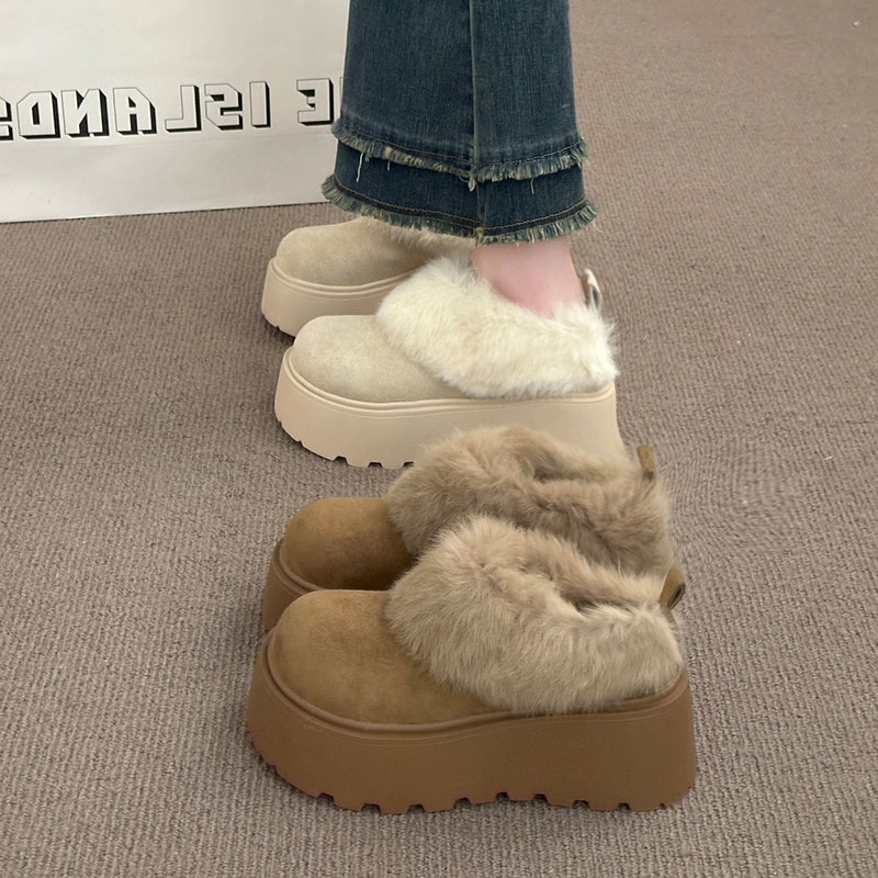 Ženske papuče s debelim potplatom, Birkenstock-stil, s plišastom podstavom — gornji dio od ultrafibera, gumena podloga, zimska toplina