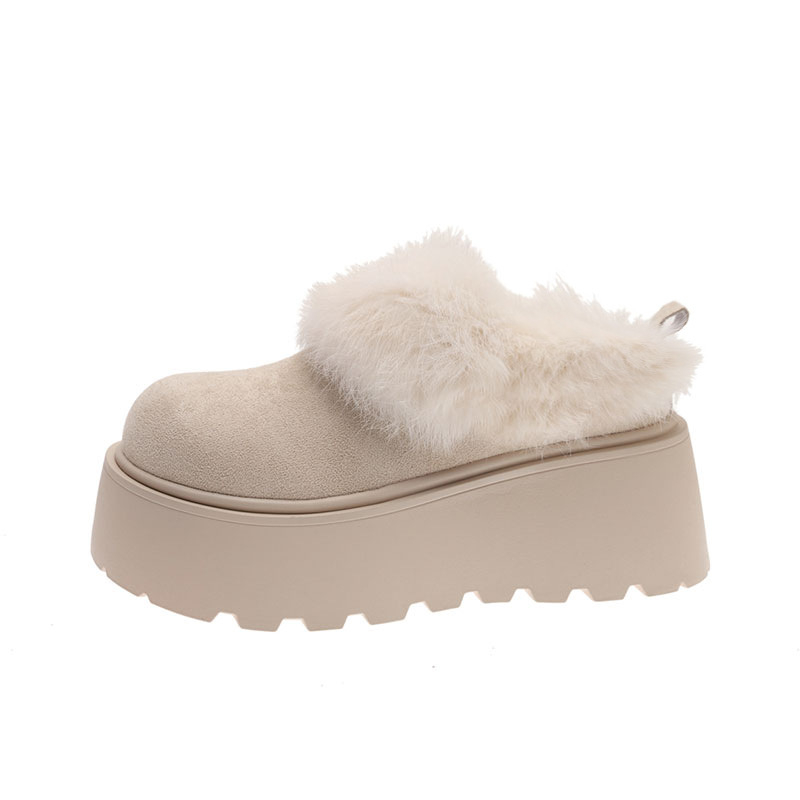 Ženske papuče s debelim potplatom, Birkenstock-stil, s plišastom podstavom — gornji dio od ultrafibera, gumena podloga, zimska toplina