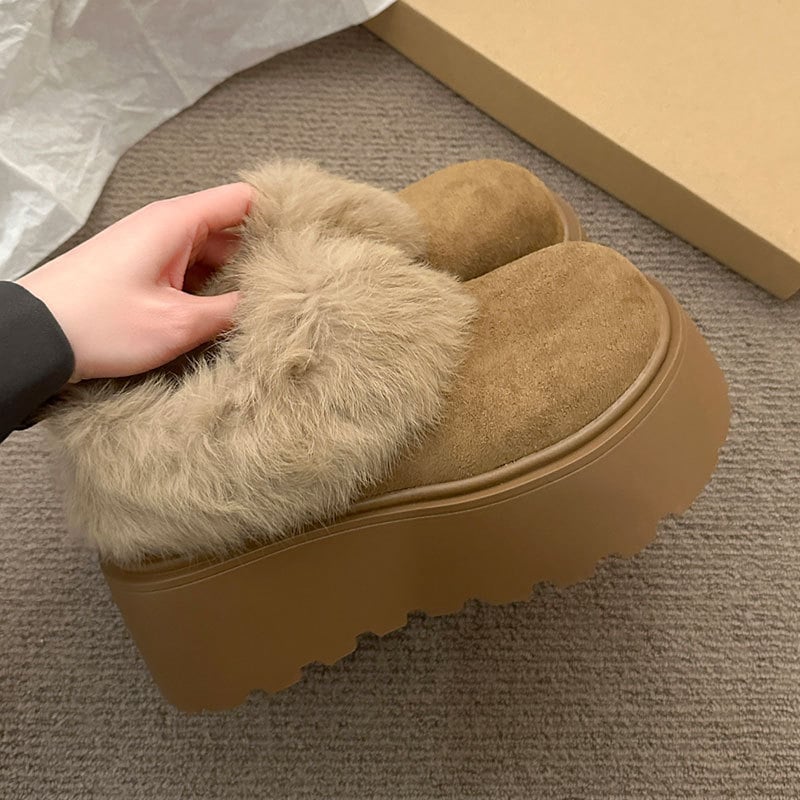 Ženske papuče s debelim potplatom, Birkenstock-stil, s plišastom podstavom — gornji dio od ultrafibera, gumena podloga, zimska toplina