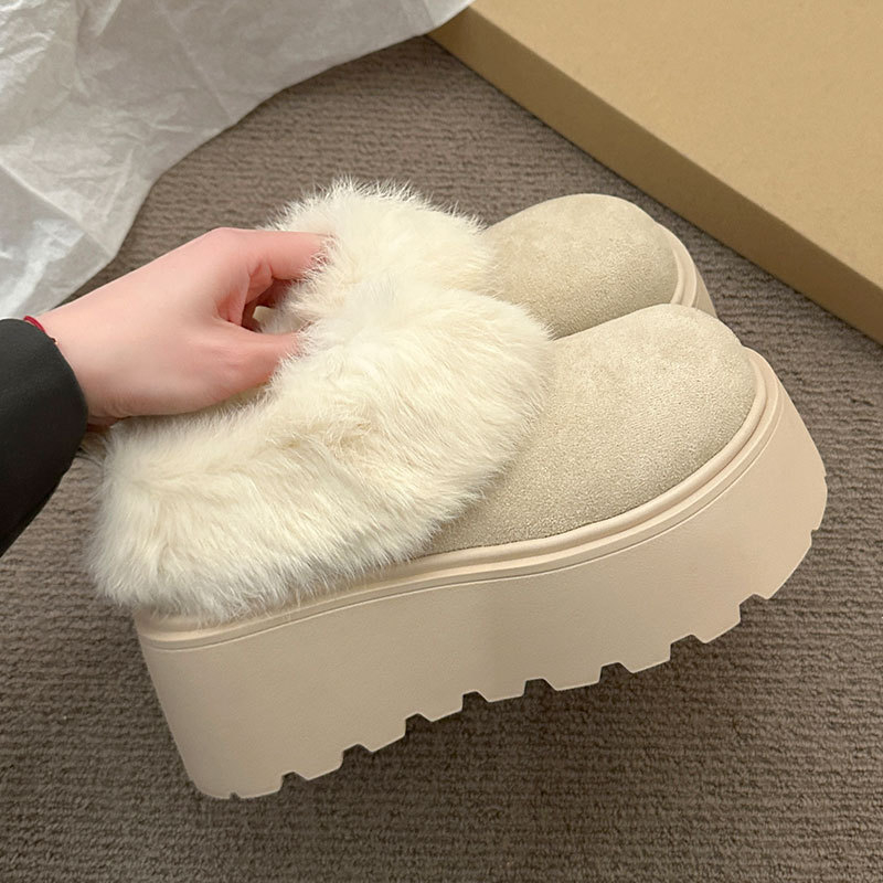 Ženske papuče s debelim potplatom, Birkenstock-stil, s plišastom podstavom — gornji dio od ultrafibera, gumena podloga, zimska toplina