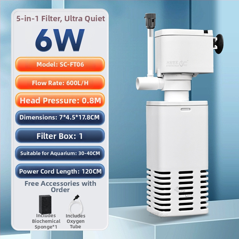 Akvarijná ponorná filtrácia čerpadlo s integrovaným filtrom a okysličovaním, 3-v-1 cirkulačný systém, plast, 200 g, Water Pet Family