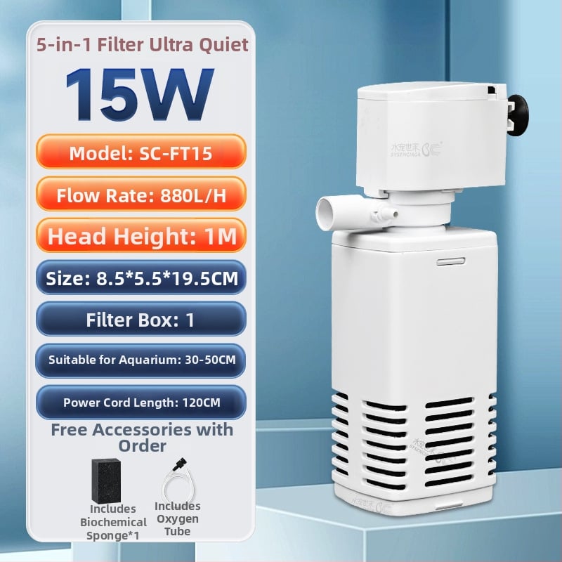 Akvarijná ponorná filtrácia čerpadlo s integrovaným filtrom a okysličovaním, 3-v-1 cirkulačný systém, plast, 200 g, Water Pet Family