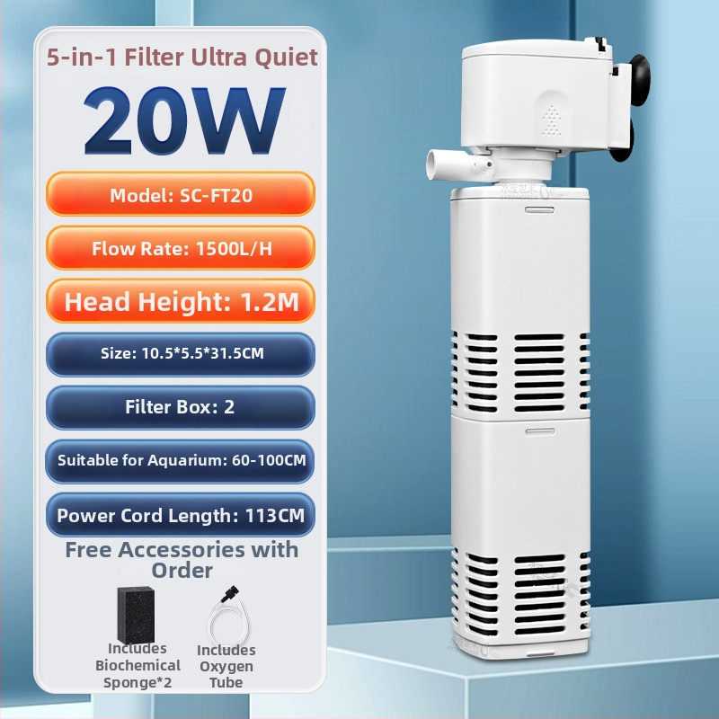 Akvarijná ponorná filtrácia čerpadlo s integrovaným filtrom a okysličovaním, 3-v-1 cirkulačný systém, plast, 200 g, Water Pet Family