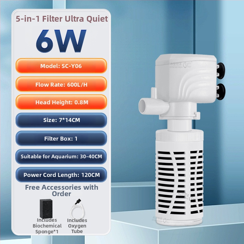 Akvarijná ponorná filtrácia čerpadlo s integrovaným filtrom a okysličovaním, 3-v-1 cirkulačný systém, plast, 200 g, Water Pet Family